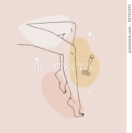 Female smooth legs. Hair removal. Laser and wax epilation. Vector Illustration of elegant feet in a trendy minimalist style. Linear logo for beauty studio or sugaring salon. Skin care concept 88781945