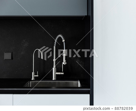 Modern kitchen washbasin with chrome faucet Modern kitchen washbasin with chrome faucet 88782039