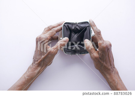 senior women hand open an empty wallet with copy space. senior women hand open an empty wallet with copy space. 88783026