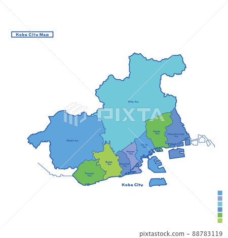 Kobe City Administrative District / Kobe City Map I tried to color-code by color on a rainy day (English version) 88783119