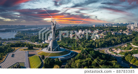 Aerial view of the Mother Motherland monument in Kiev. 88783385