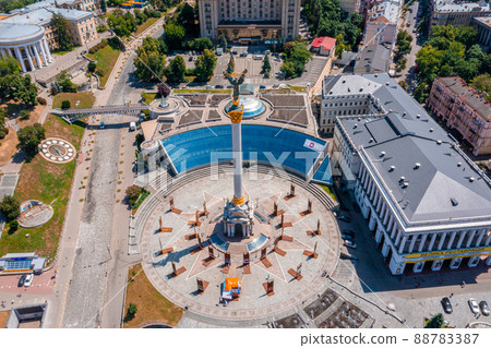 Aerial view of the Kyiv Ukraine above Maidan Nezalezhnosti Independence Monument. Aerial view of the Kyiv Ukraine above Maidan Nezalezhnosti Independence Monument. 88783387