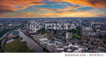 Aerial view of Manchester city in UK 88783623
