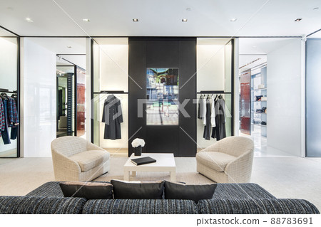 Kyiv, Ukraine, July 28, 2018. Interior of Chanel Boutique - luxury high fashion showroom. Hall of sale exposition. 88783691