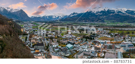 Aerial view of Vaduz, the capital of Liechtenstein 88783731