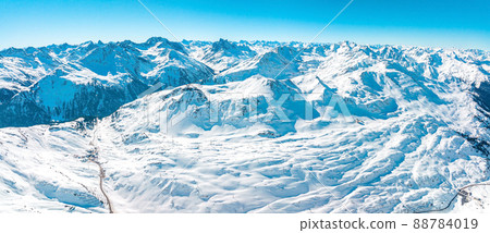 Fantastic snow mountains landscape banner background. 88784019