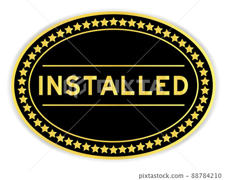 Black and gold color round label sticker with word installed on white background Black and gold color round label sticker with word installed on white background 88784210
