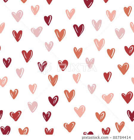 Seamless pattern with pink hearts. Template holiday vector illustration. Design for card, postcard, poster, print, banner. Cartoon colorful hearts on white background 88784414