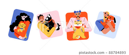 Portraits of owners with pets, dogs and cats Portraits of owners with pets, dogs and cats 88784893