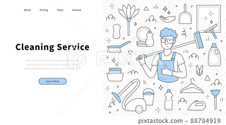 Cleaning service banner with man in uniform Cleaning service banner with man in uniform 88784919