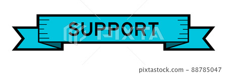 Ribbon label banner with word support in blue color on white background 88785047