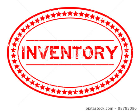 Grunge red inventory word oval rubber seal stamp on white background 88785086