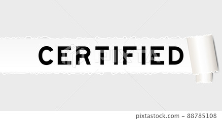 Ripped gray paper background that have word certified under torn part 88785108