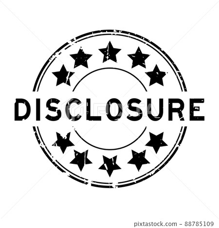 Grunge black disclosure word with star icon round rubber seal stamp on white background 88785109