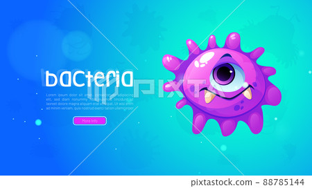 Bacteria cartoon web banner with funny virus cell Bacteria cartoon web banner with funny virus cell 88785144