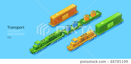 Transport banner with isometric cargo trains Transport banner with isometric cargo trains 88785199