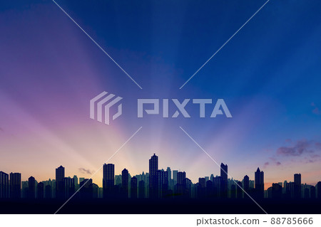 黎明時分的城市剪影 黎明時分的城市剪影 88785666