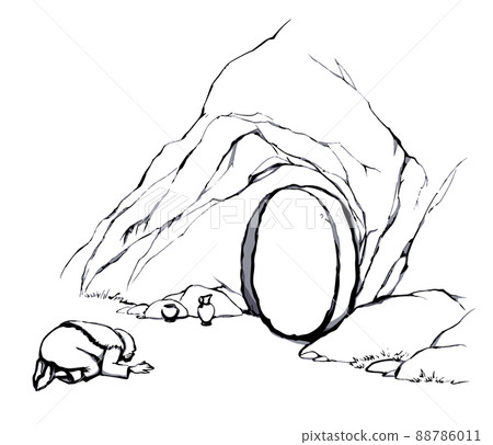 Women came to the tomb of Christ . Vector drawing 88786011