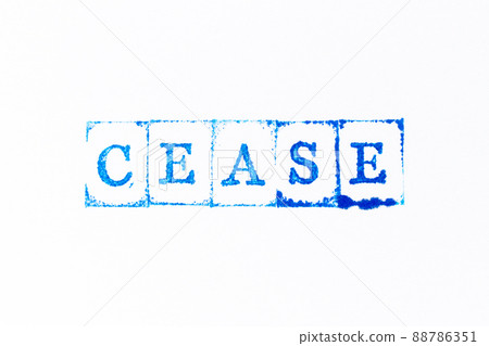 Blue color ink rubber stamp in word cease on white paper background 88786351