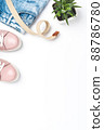Collection of female outfit with accessories. Flat lay 88786780