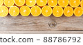 Fresh oranges on wooden background. Top view 88786792