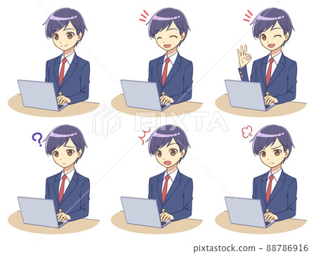 Blazer boy set to operate a personal computer - Stock Illustration ...