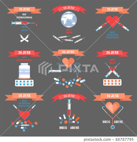 Fight Against Drug Abuse Agitative Emblems Set 88787795