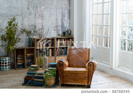 Chic room with a retro bookshelf Chic room with a retro bookshelf 88788545