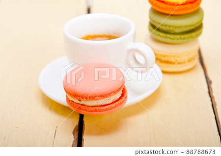 colorful macaroons with espresso coffee colorful macaroons with espresso coffee 88788673