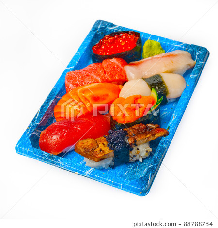 take away sushi express on plastic tray take away sushi express on plastic tray 88788734