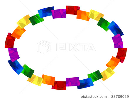 Illustration of an oval frame with 6 rainbow-colored fans _Background material 88789029