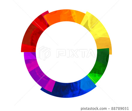 Illustration of a circular frame with 6 rainbow-colored fans _Background material 88789031