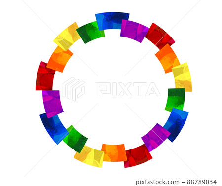 6個彩虹色扇子隨機排列的圓形框架插圖_背景材料 88789034