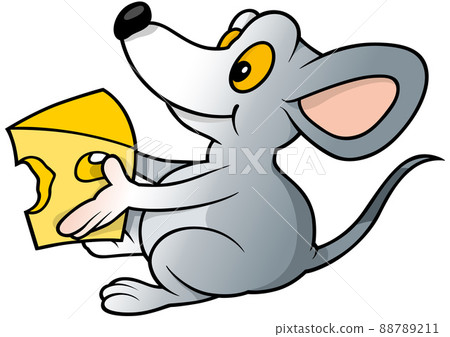 Gray Mouse Holding Cheese 88789211