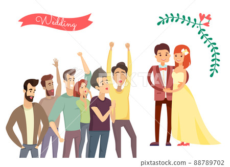 Wedding Poster and Crowd, Vector Illustration Wedding Poster and Crowd, Vector Illustration 88789702