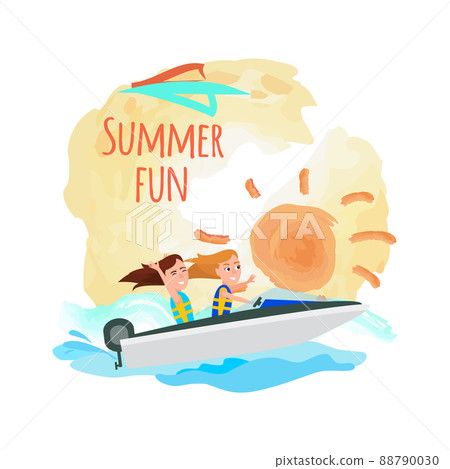 Summer Fun Poster Boating Girls, Water Adventure 88790030
