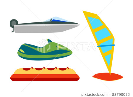 Water Transport and Equipment Cartoon Icons Set Water Transport and Equipment Cartoon Icons Set 88790053