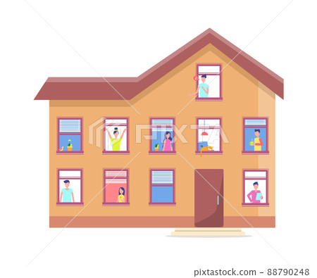 Three Storey House People Windows Vector Building Three Storey House People Windows Vector Building 88790248