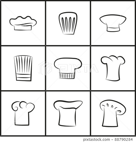 Chef Hats of All Shapes Thin Outline Illustrations Chef Hats of All Shapes Thin Outline Illustrations 88790284