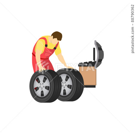 Wheel and Tyre Fitting Color Vector Illustration 88790362