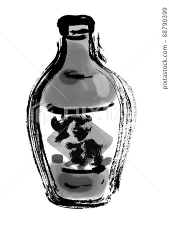 燒酒單色的手繪日式插圖 燒酒單色的手繪日式插圖 88790399