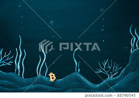 Bitcoin logo on sea bottom, recession symbol, falling Bitcoin price, discount price idea Bitcoin logo on sea bottom, recession symbol, falling Bitcoin price, discount price idea 88790545