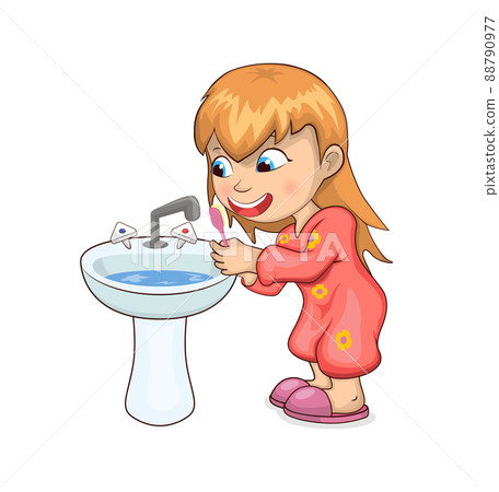 Girl Brushing Teeth Happily Vector Illustration Girl Brushing Teeth Happily Vector Illustration 88790977