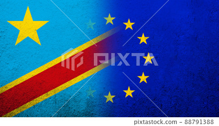 Flag of the European Union with The Democratic Republic of the Congo national flag. Grunge background 88791388