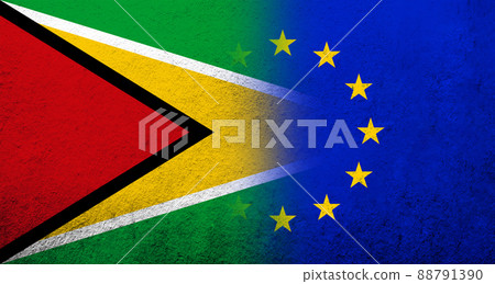 Flag of the European Union with The Co-operative Republic of Guyana National flag. Grunge background 88791390