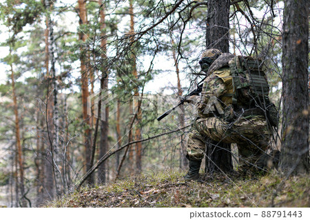 Camouflaged Sniper in the Forest Stock Image - Image of enemy