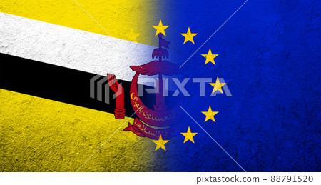 Flag of the European Union with Nation of Brunei National flag. Grunge background 88791520
