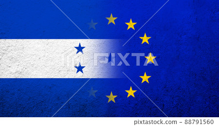 Flag of the European Union with Honduras National flag. Grunge background 88791560