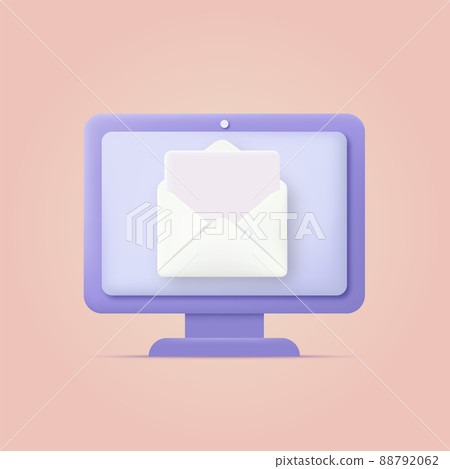 3d cartoon style computer with receiving mail. Vector 3d cartoon style computer with receiving mail. Vector 88792062