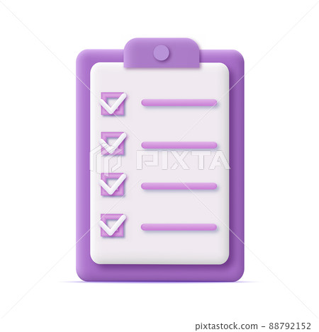 3d checklist on a clipboard paper. Vector 3d checklist on a clipboard paper. Vector 88792152